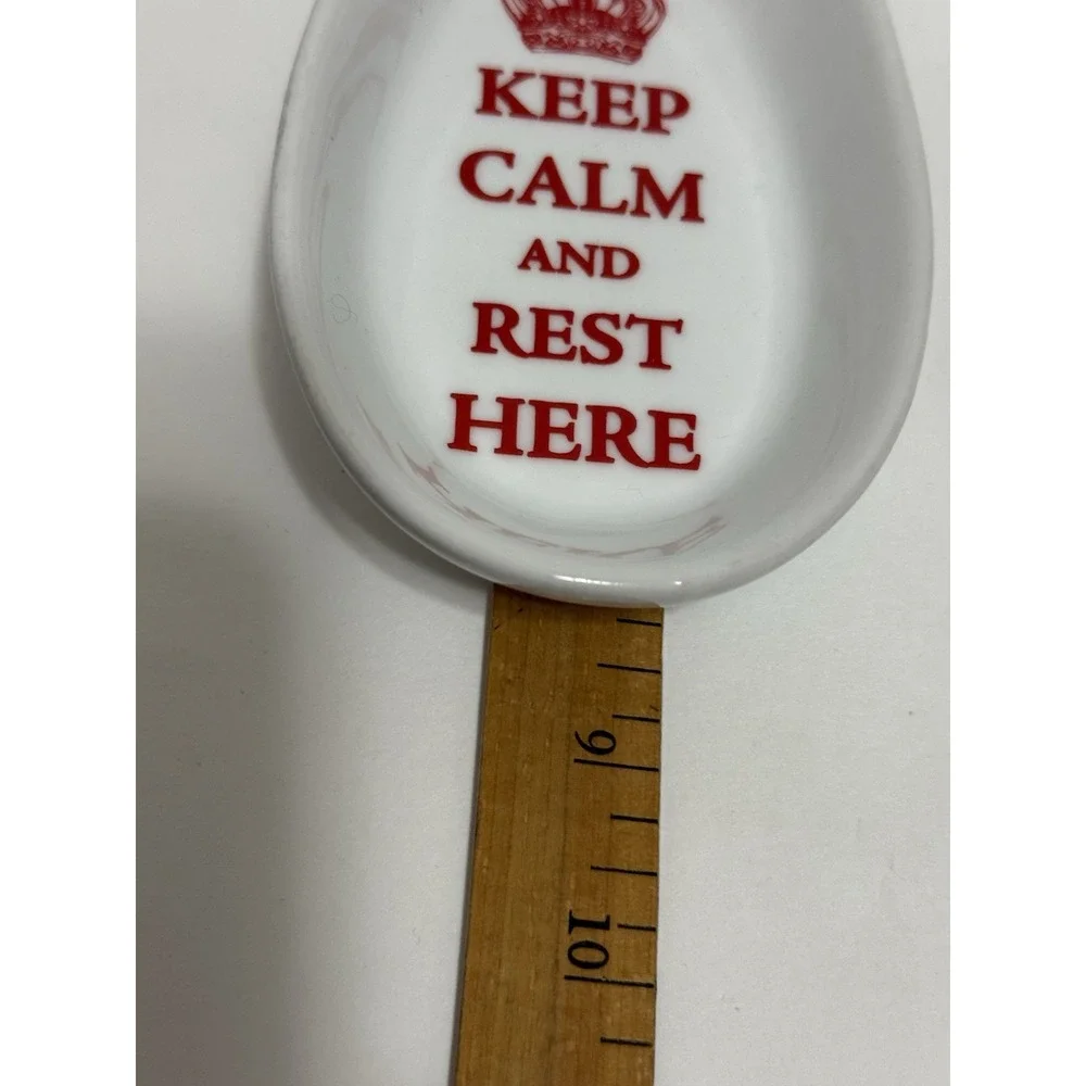 Keep Calm And Rest Here Spoon Rest White With Red Lettering